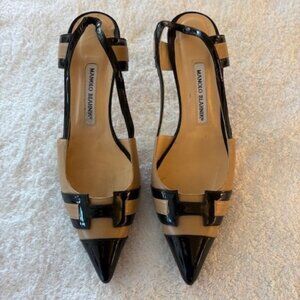 Manolo Bhahnik Tan & Black Slingback Size 40.5